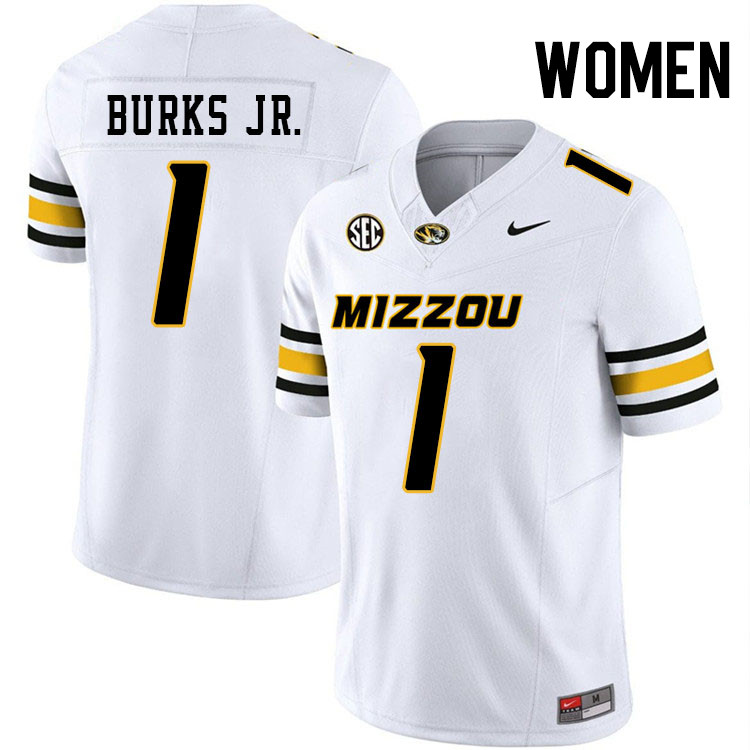 Women #1 Marvin Burks Jr. Missouri Tigers College Football Jerseys Stitched-White